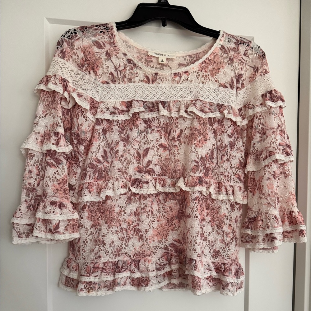 Shabby Chic Pink and Cream Lace Blouse
